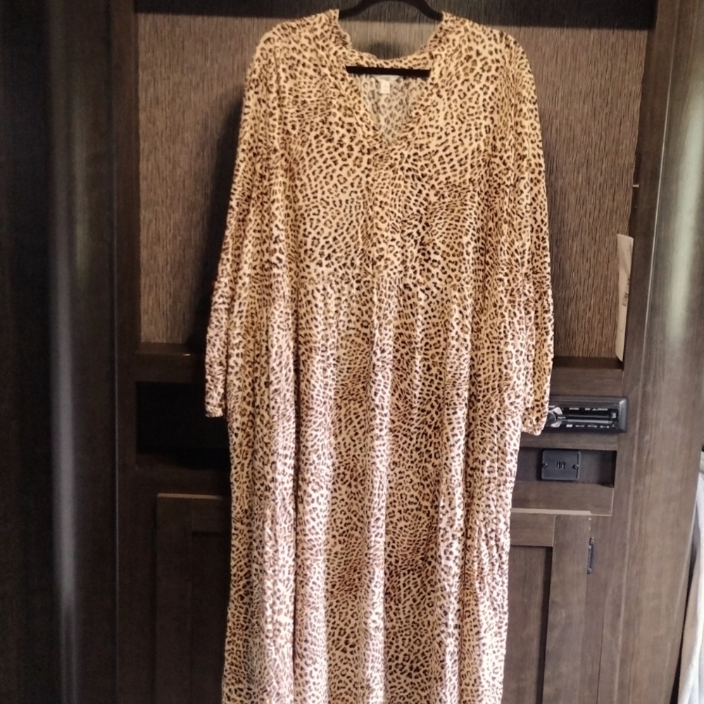 Terra & Sky Maxi Dress Cheetah Print Hi Lo Size 3X Layers Flowy